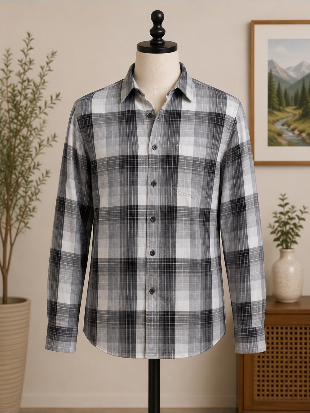 Wrangler long sleeve button up dress shirt gray black white size small